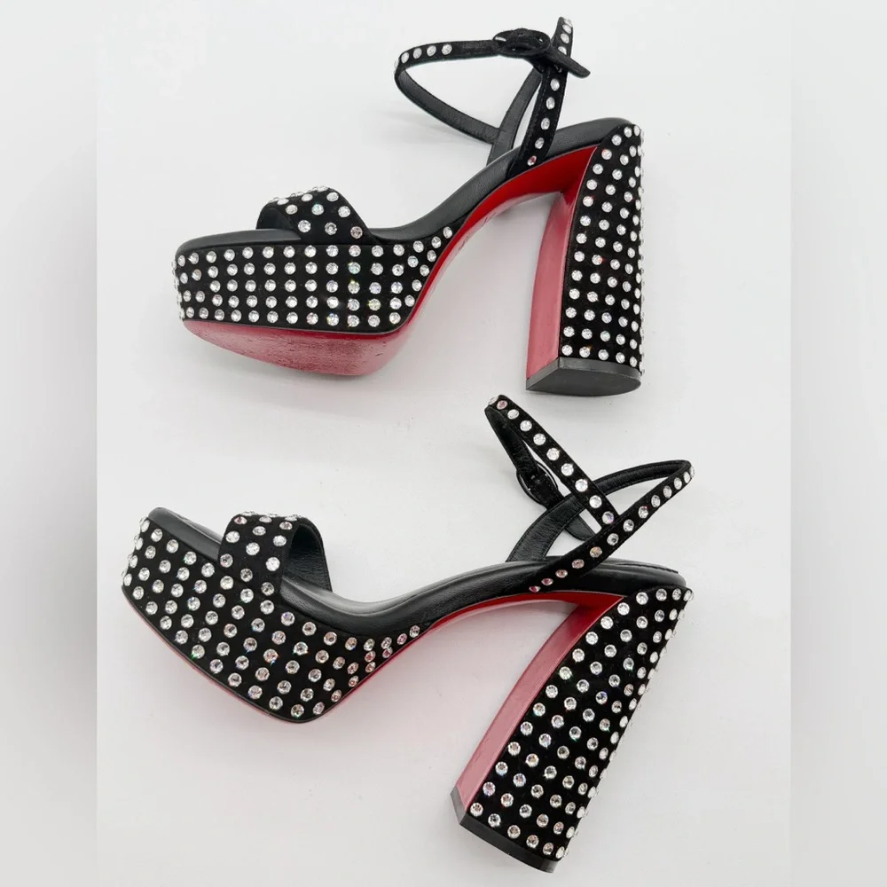 Christian Louboutin Movida Jane Crystal-Embellished Suede Platform Sandal EU37.5 - Picture 7 of 14
